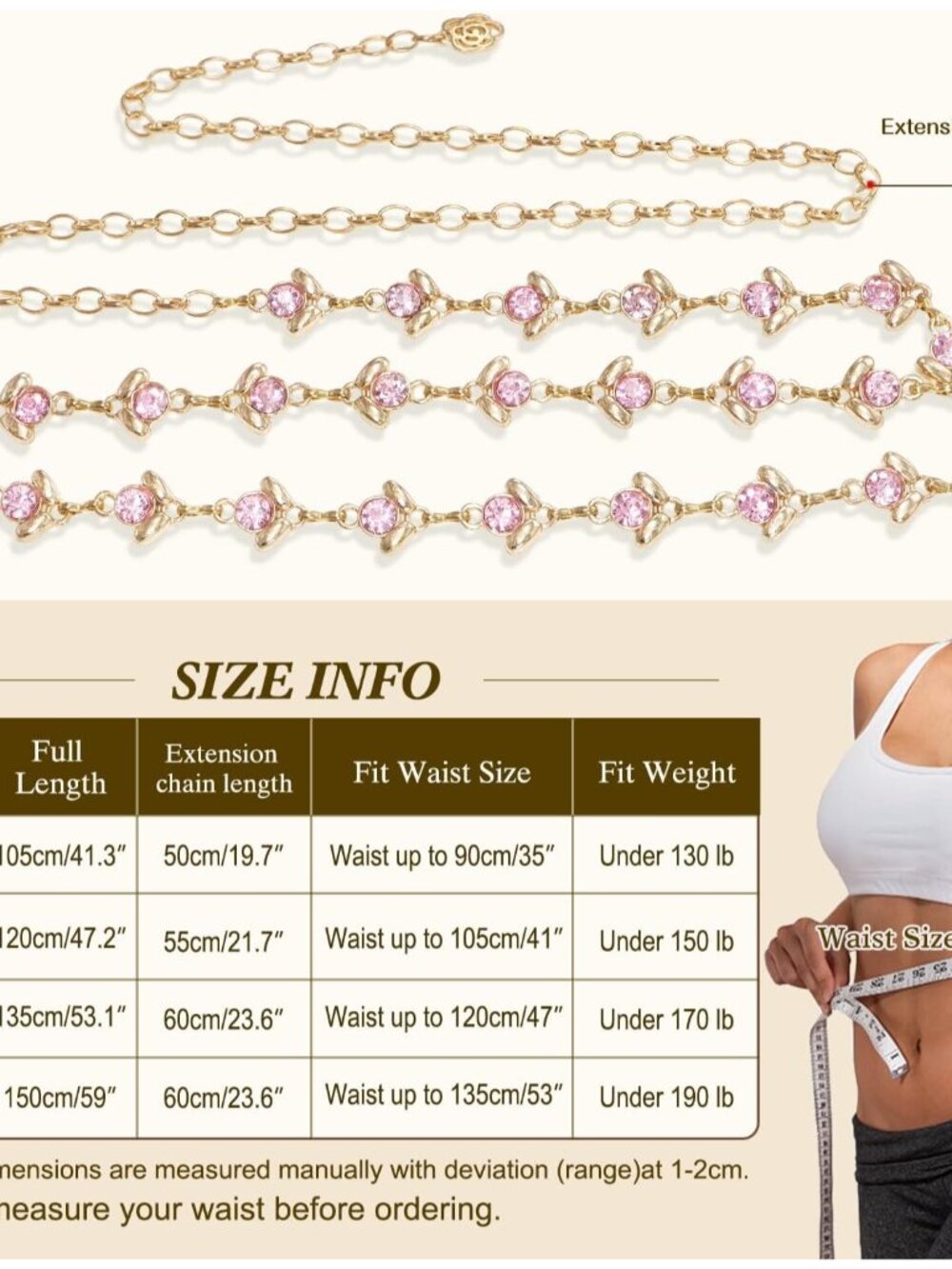 Chain Belt for Women Rhinestone Crystal Waist Belts for Dress Gift - Picture 7 of 7